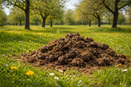 Pferedemist auf Obstwiese